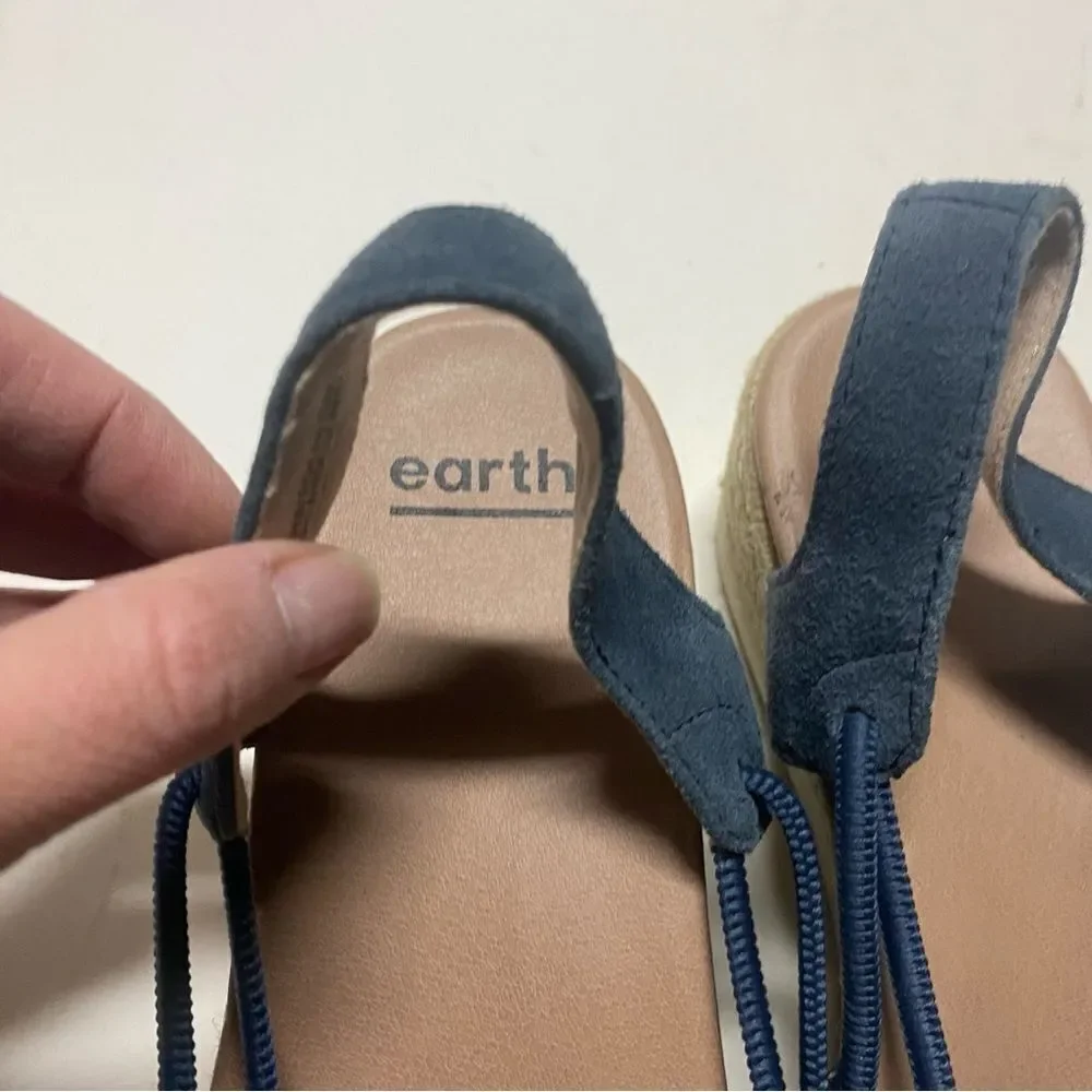 Earth Buran Azalea Wedge Blue Suede Leather Sandals shoes espadrille 9.5